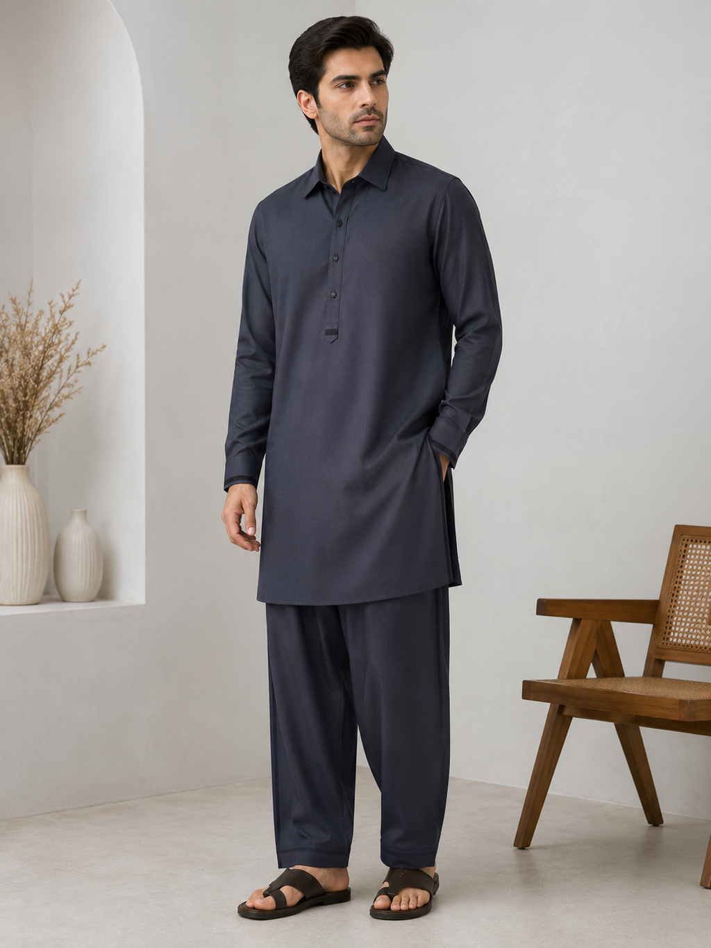 Blue stitched suit
