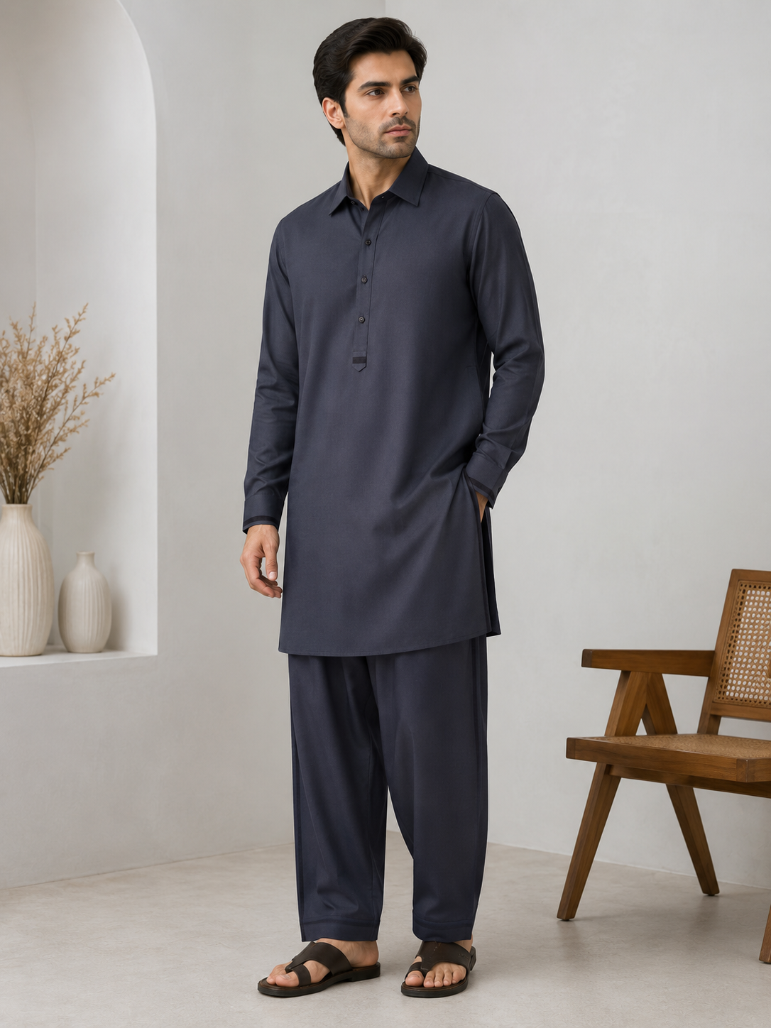 Blue stitched suit
