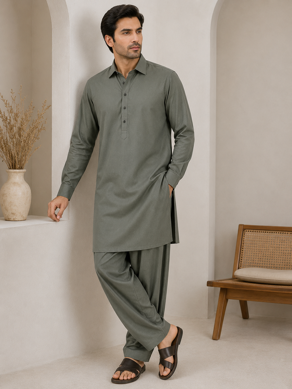 Green stitched suit