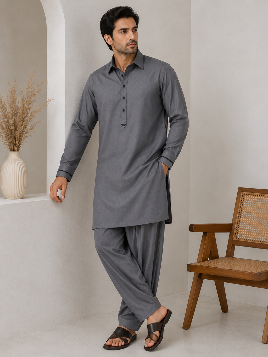 Grey stitched suit